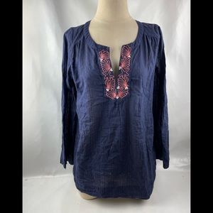 Lilly Pulitzer Blue Embroidery Tunic Long Sleeve Sz L